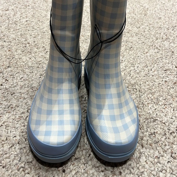 Western Chief Grunge Gingham Mid Rain boots Cornflower Blue White Checkered Sz 9 - Picture 5 of 7